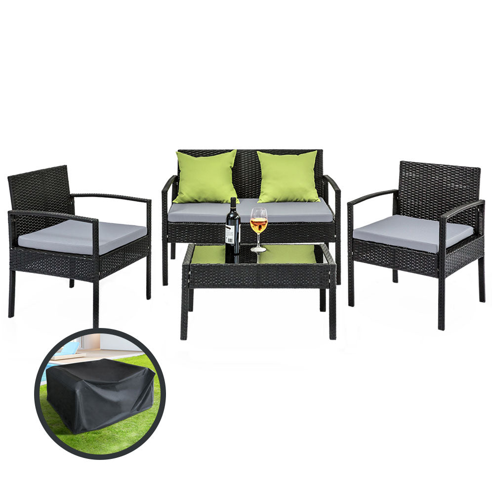 Gardeon Outdoor Sofa Set Wicker Lounge Setting Table and Chairs Storage Cover 7