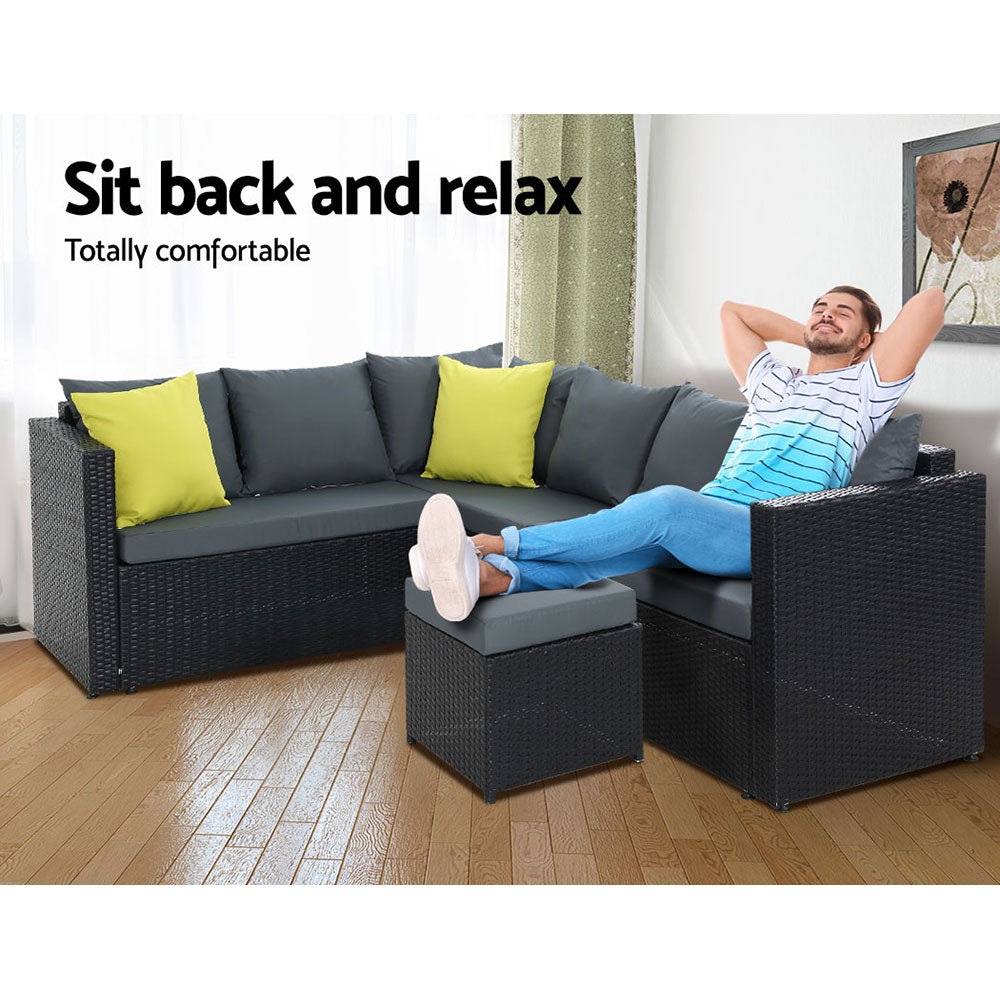 Gardeon Outdoor Dining Set Aluminum Table Chairs Wicker Setting Black 5