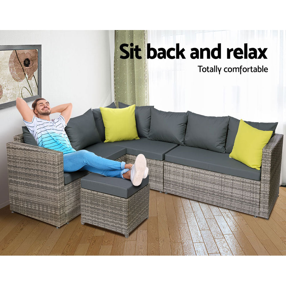 Gardeon Outdoor Dining Set Aluminum Table Chairs Wicker Setting Grey 5