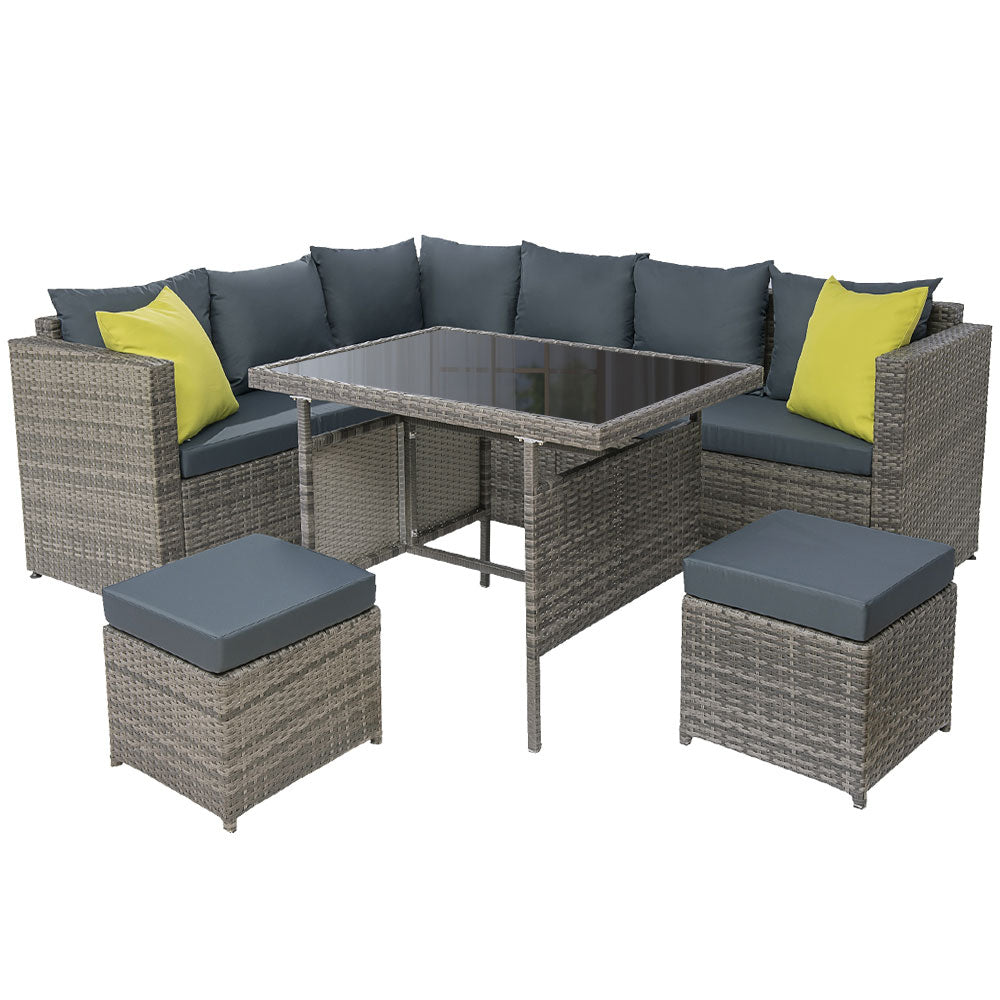Gardeon Outdoor Dining Set Aluminum Table Chairs Wicker Setting Grey 7