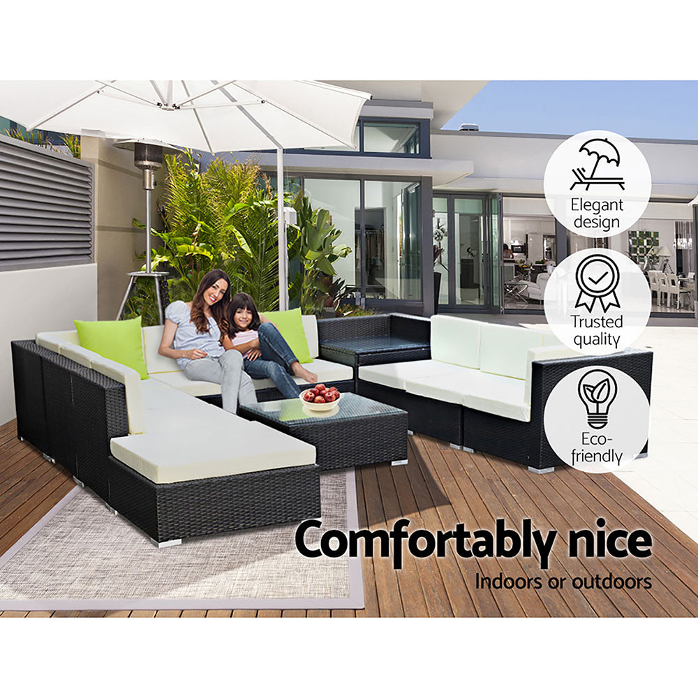 Gardeon 11PC Outdoor Furniture Sofa Set Wicker Garden Patio Lounge 5
