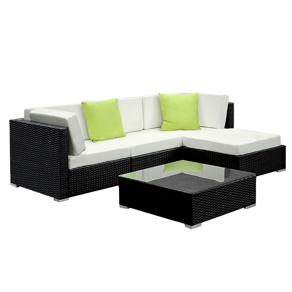 Gardeon 5-Piece Outdoor Sofa Set Wicker Couch Lounge Setting Cover 7
