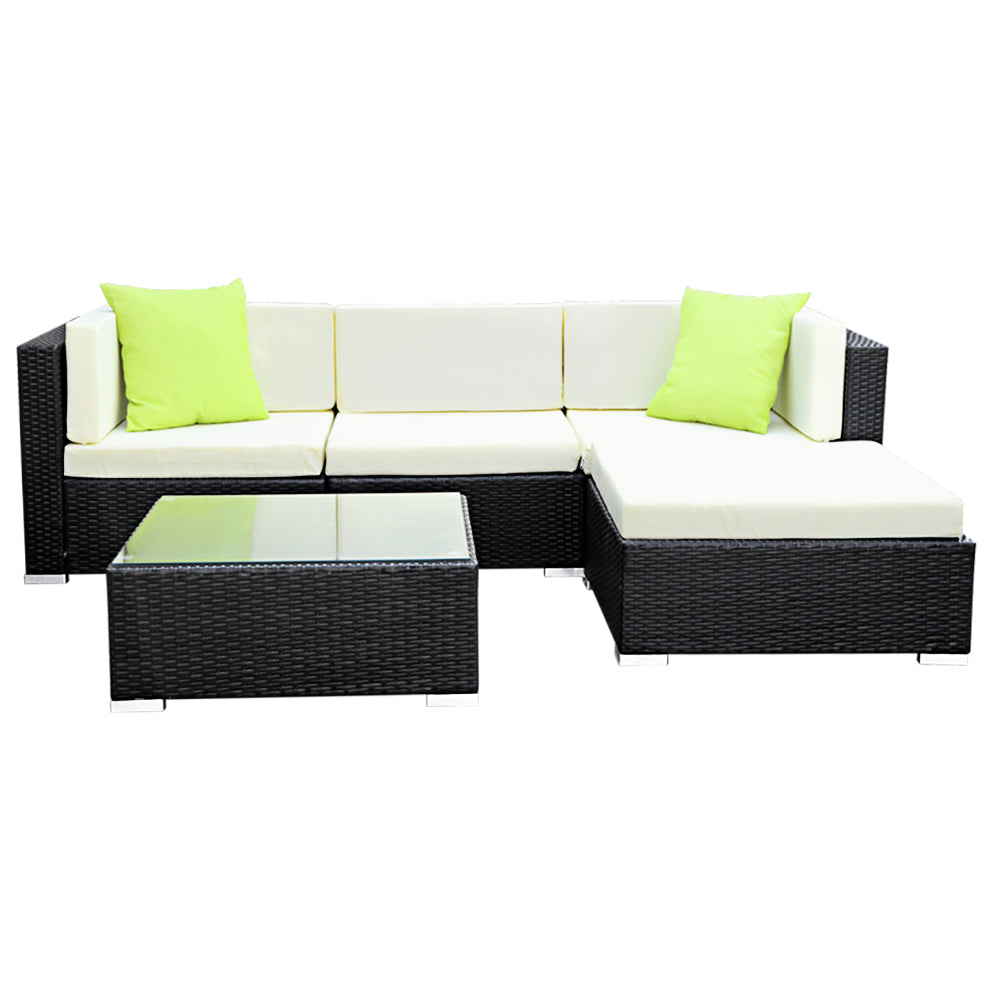 Gardeon 5-Piece Outdoor Sofa Set Wicker Couch Lounge Setting 4 Seater 3
