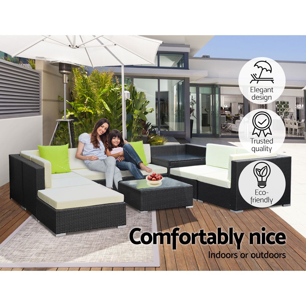 Gardeon 9-Piece Outdoor Sofa Set Wicker Couch Lounge Setting Cover 6