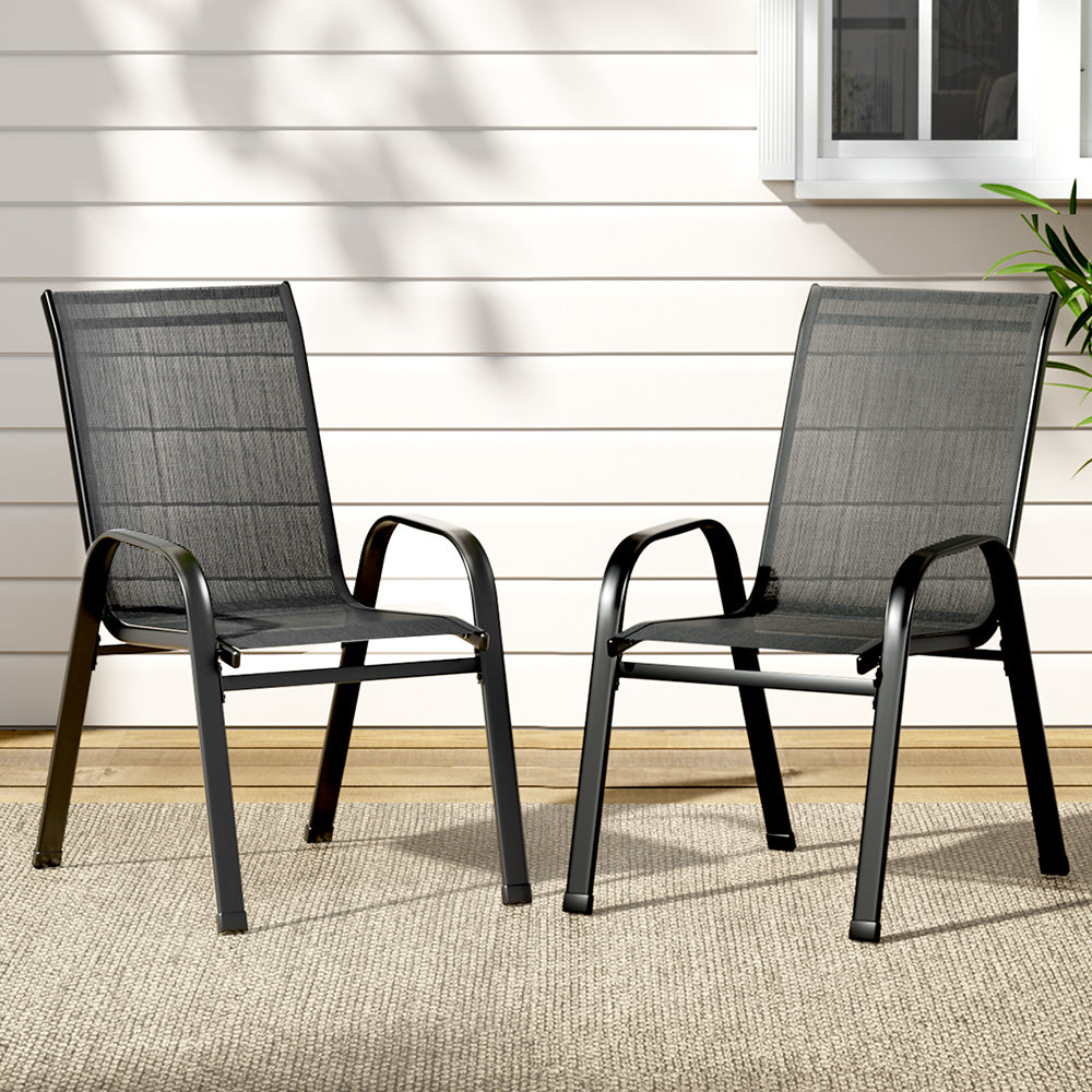 Gardeon 2PC Outdoor Dining Chairs Stackable Lounge Chair Patio Furniture Black 7