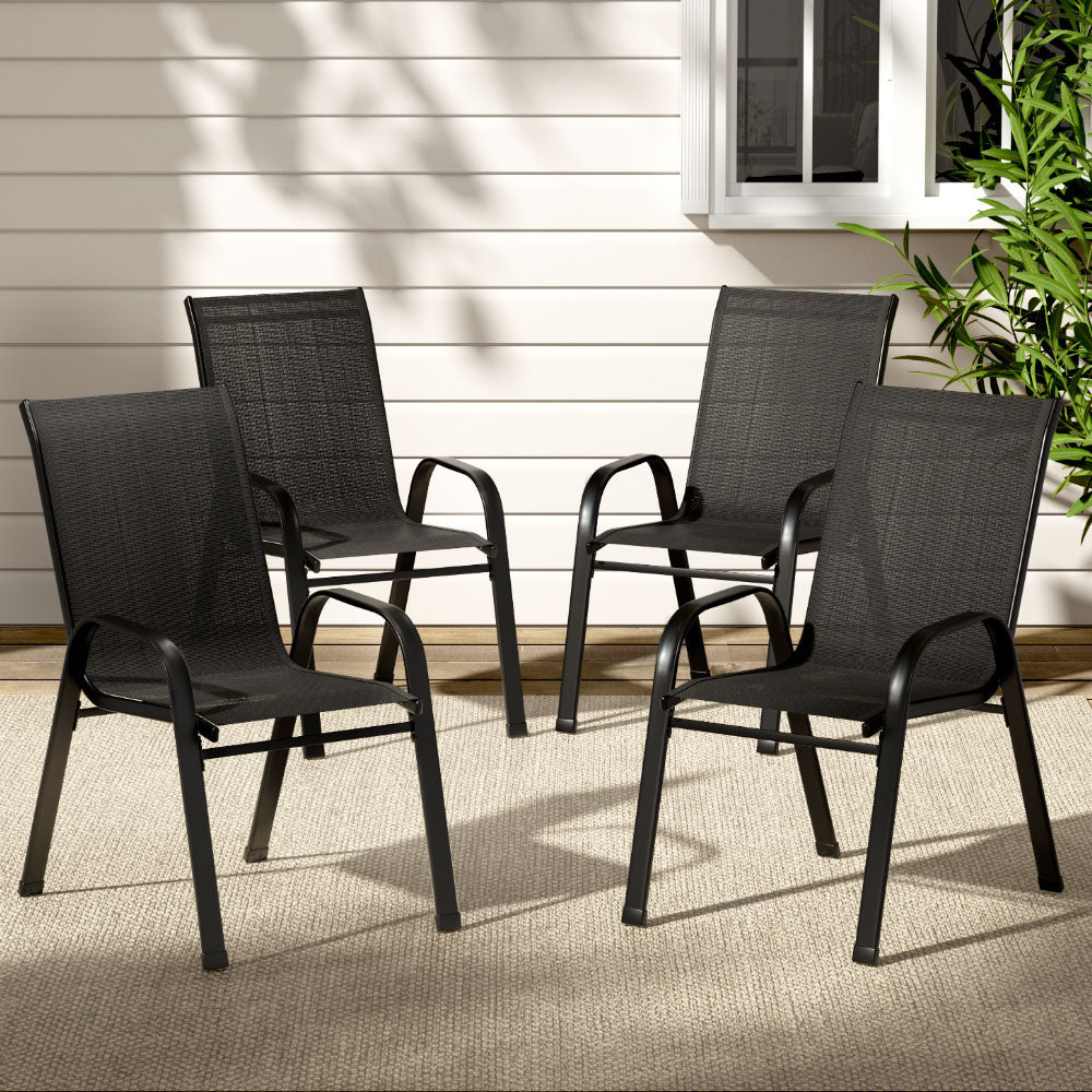 Gardeon 4PC Outdoor Dining Chairs Stackable Lounge Chair Patio Furniture Black 7