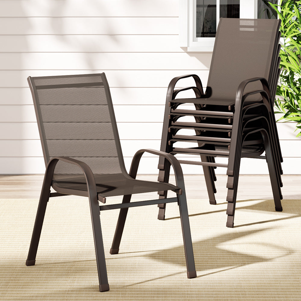 Gardeon 6PC Outdoor Dining Chairs Stackable Lounge Chair Patio Furniture Brown 7