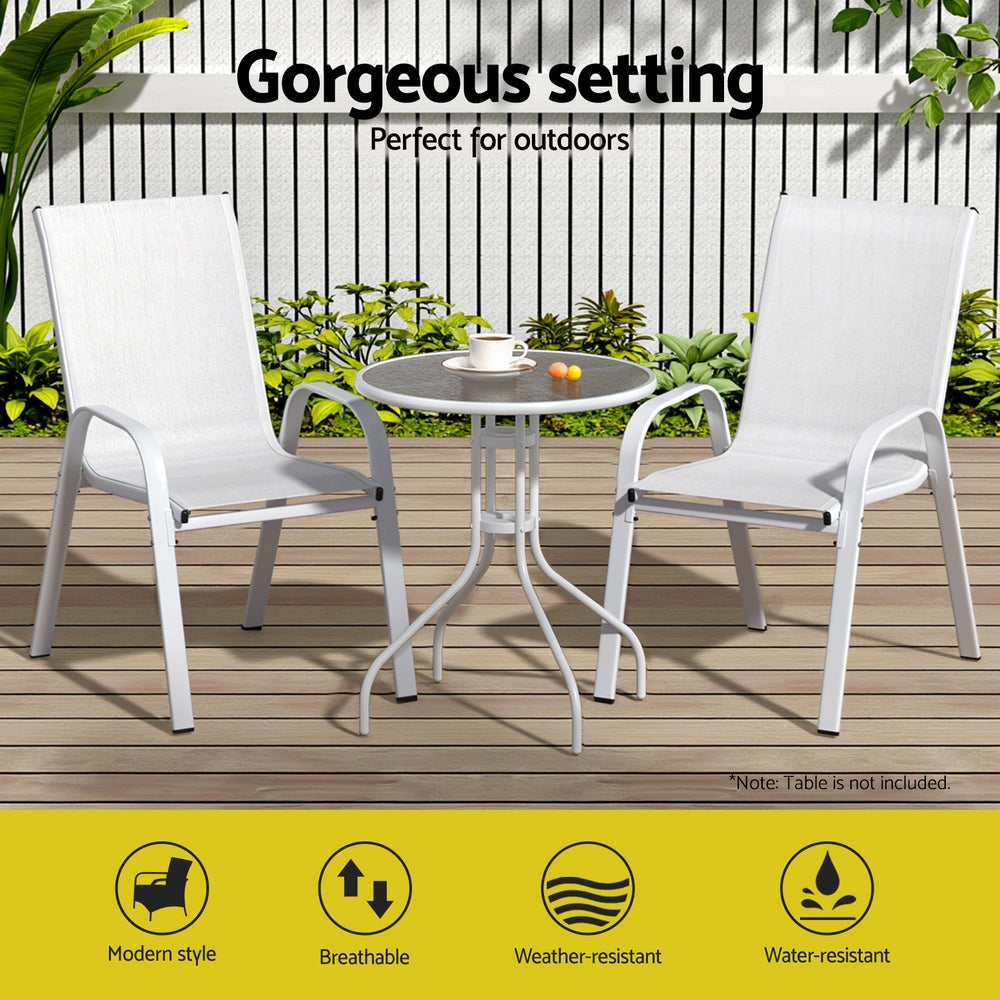 Gardeon 2PC Outdoor Dining Chairs Stackable Lounge Chair Patio Furniture White 4