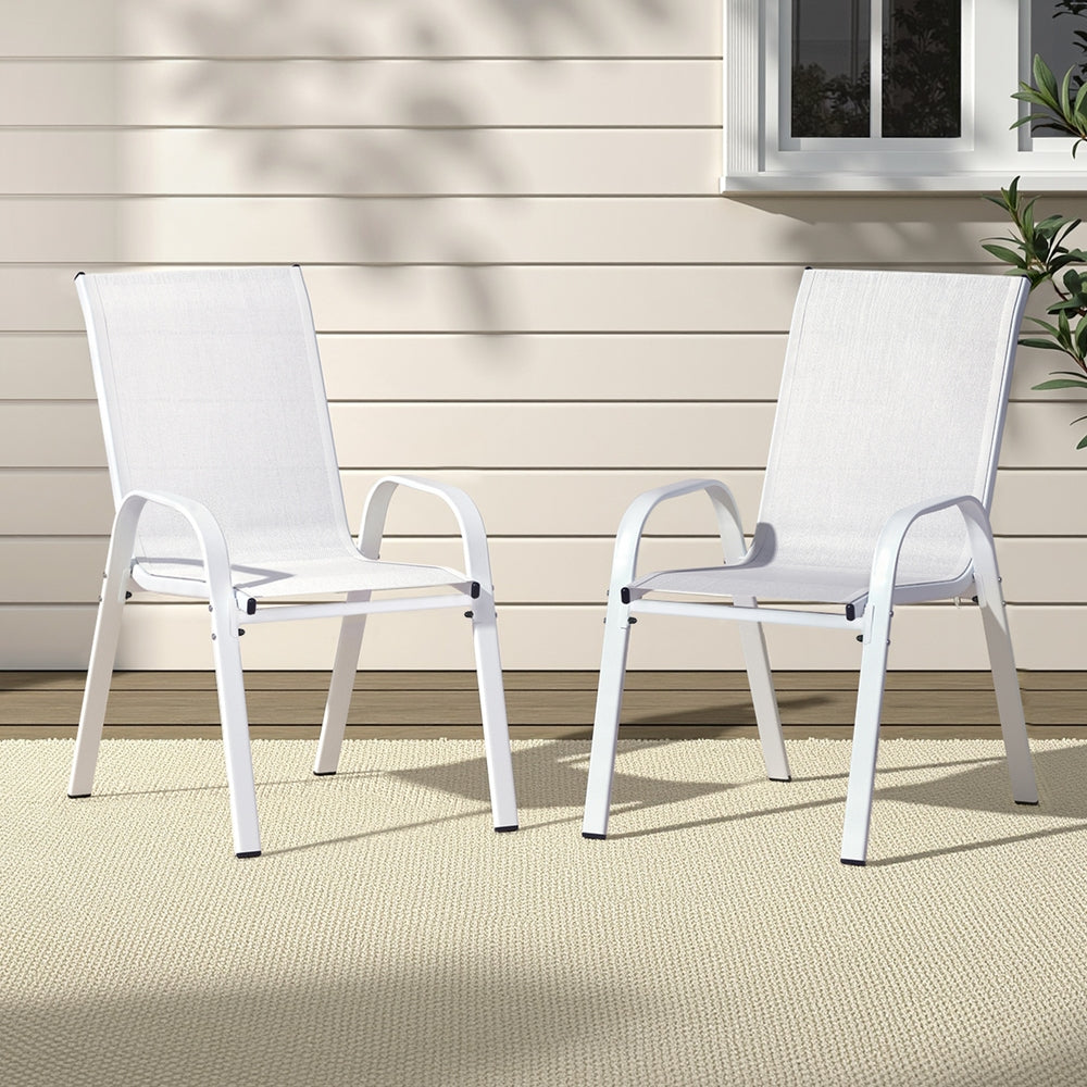 Gardeon 2PC Outdoor Dining Chairs Stackable Lounge Chair Patio Furniture White 7