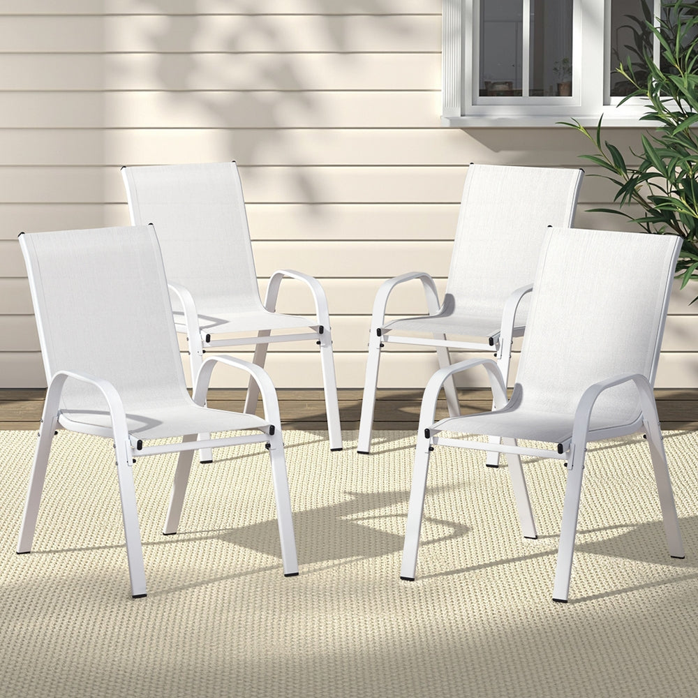 Gardeon 4PC Outdoor Dining Chairs Stackable Lounge Chair Patio Furniture White 7