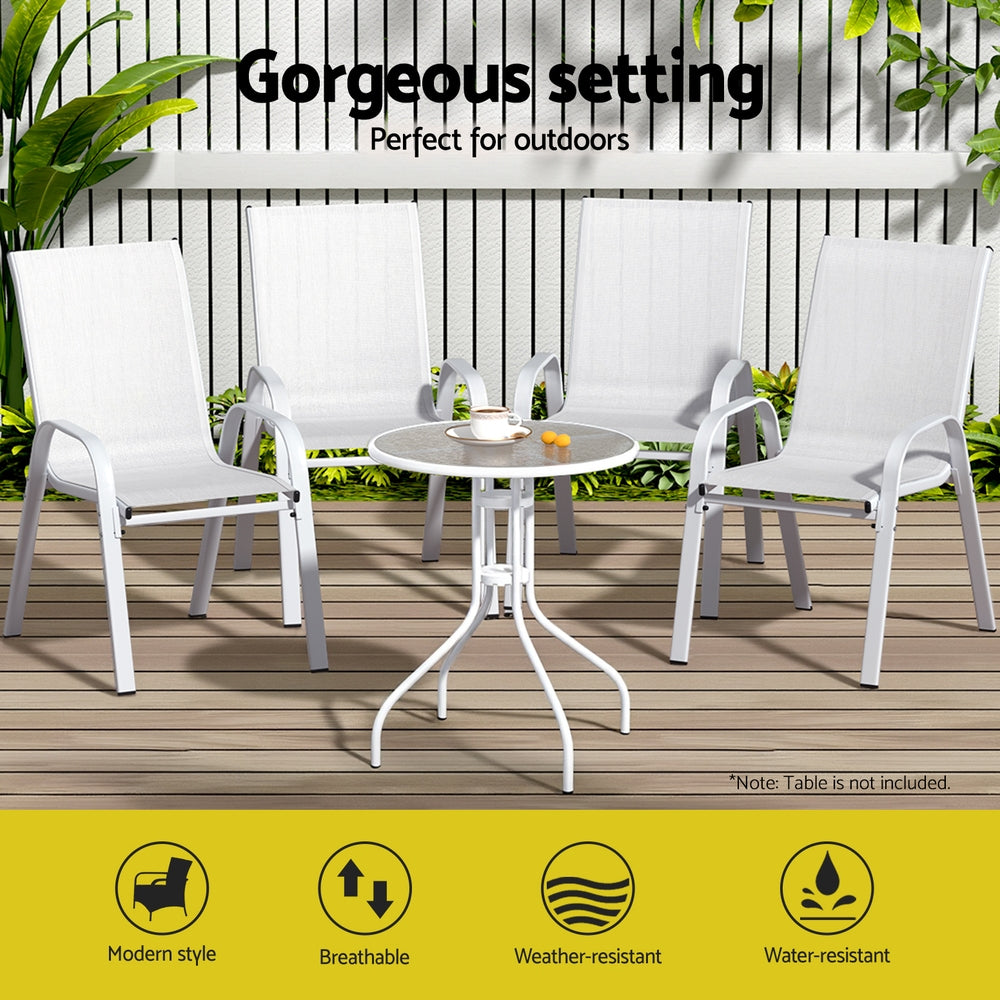 Gardeon 6PC Outdoor Dining Chairs Stackable Lounge Chair Patio Furniture White 4