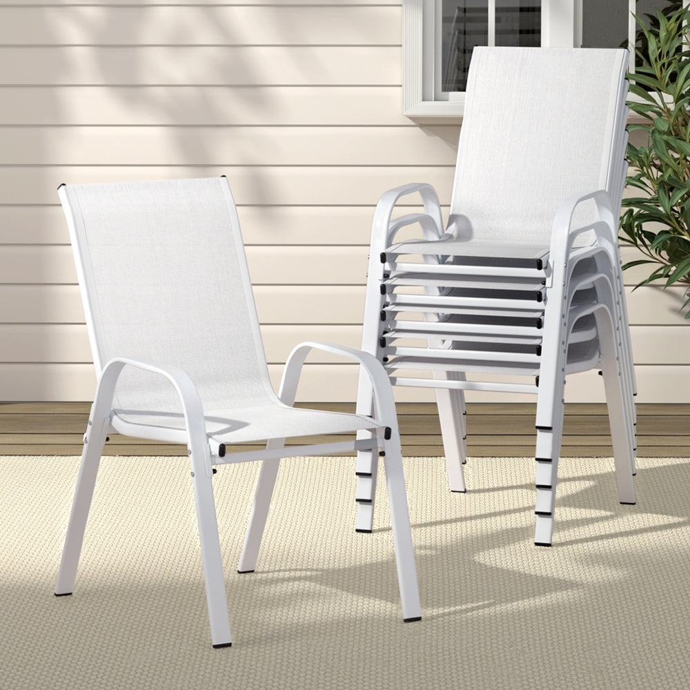 Gardeon 6PC Outdoor Dining Chairs Stackable Lounge Chair Patio Furniture White 7