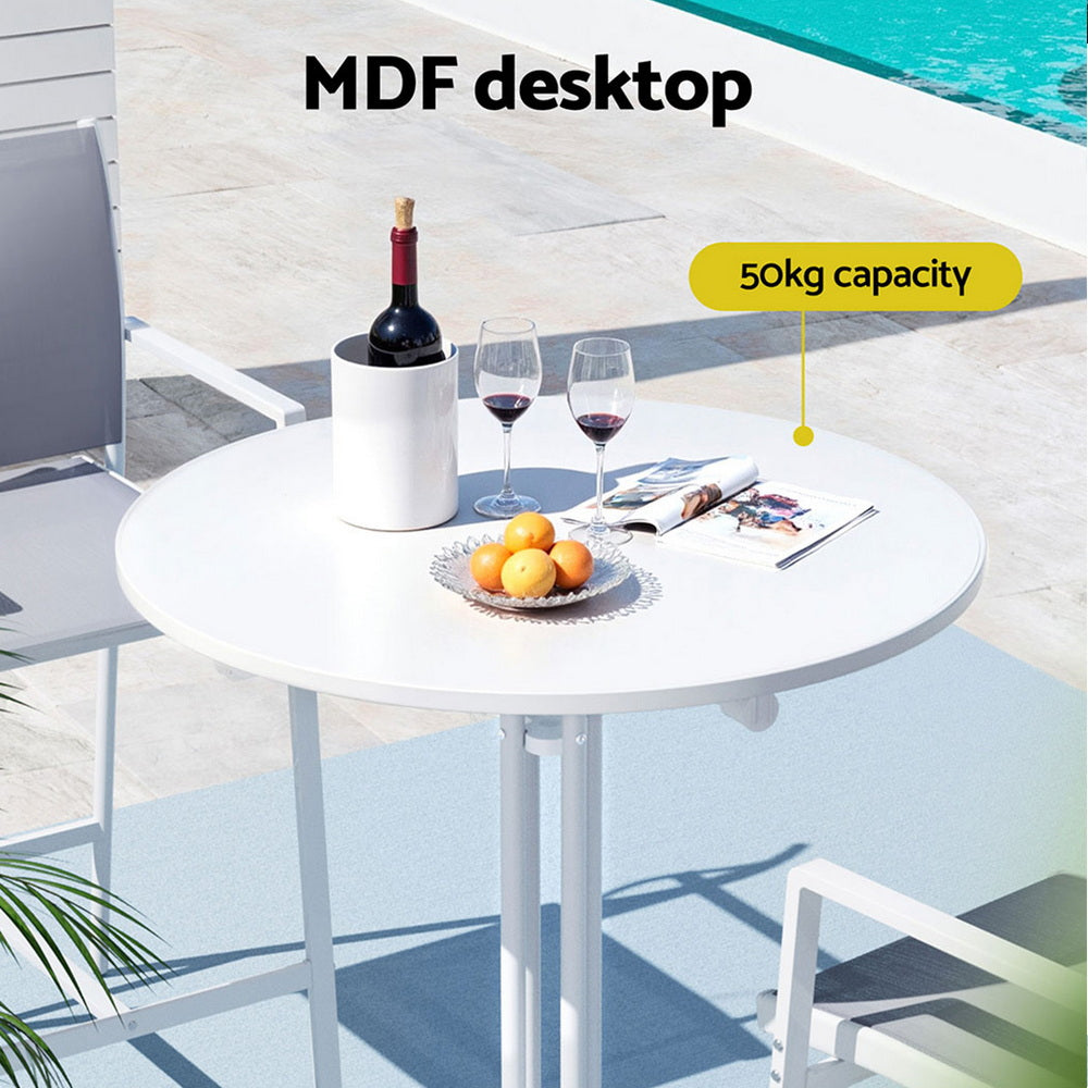 Gardeon Outdoor Bar Table Round Folding Desk Top 109cm Patio Furniture White 4