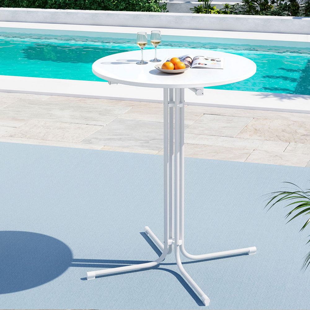 Gardeon Outdoor Bar Table Round Folding Desk Top 109cm Patio Furniture White 7