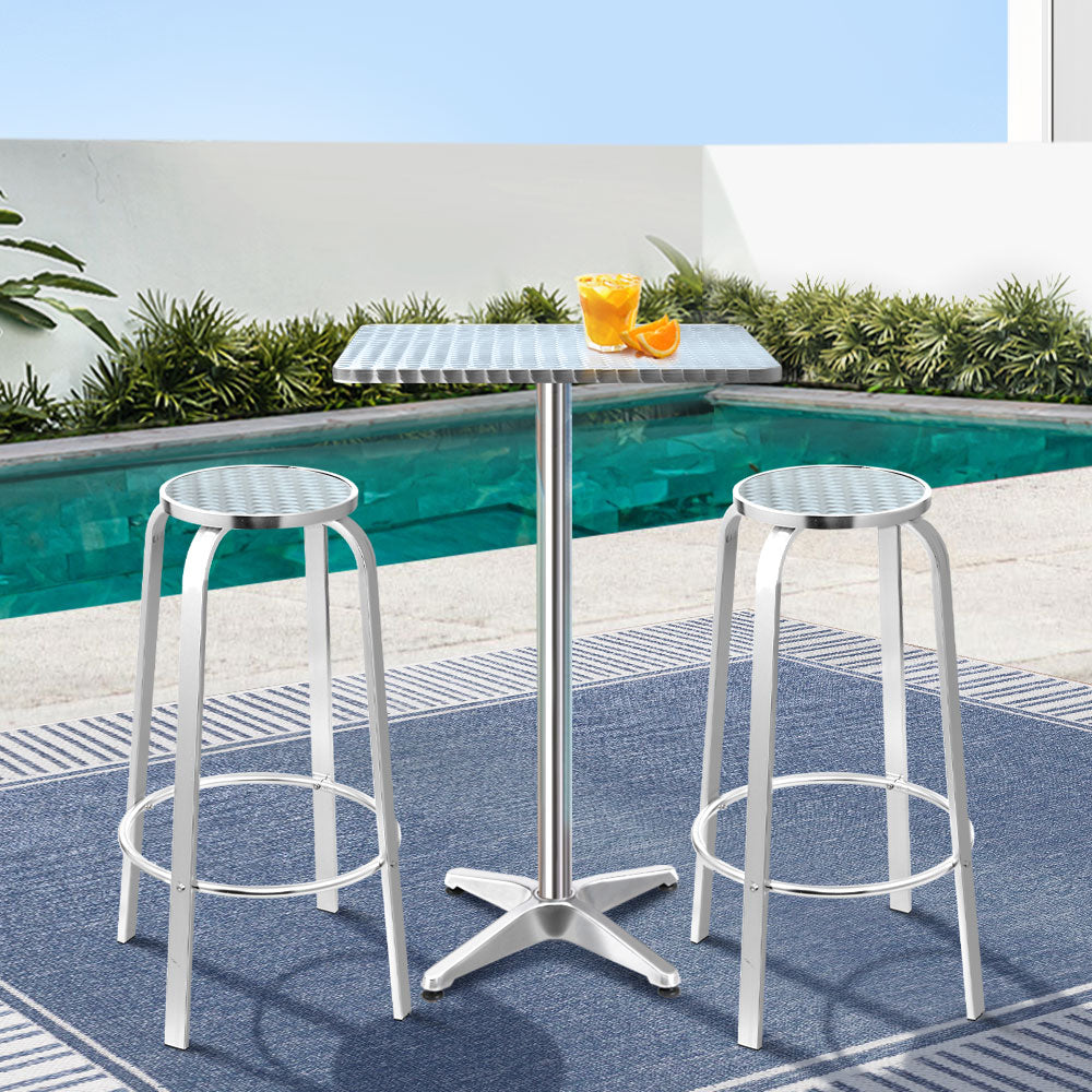 Gardeon 3-Piece Outdoor Bar Set Bistro Table Stools Adjustable Square Cafe 8