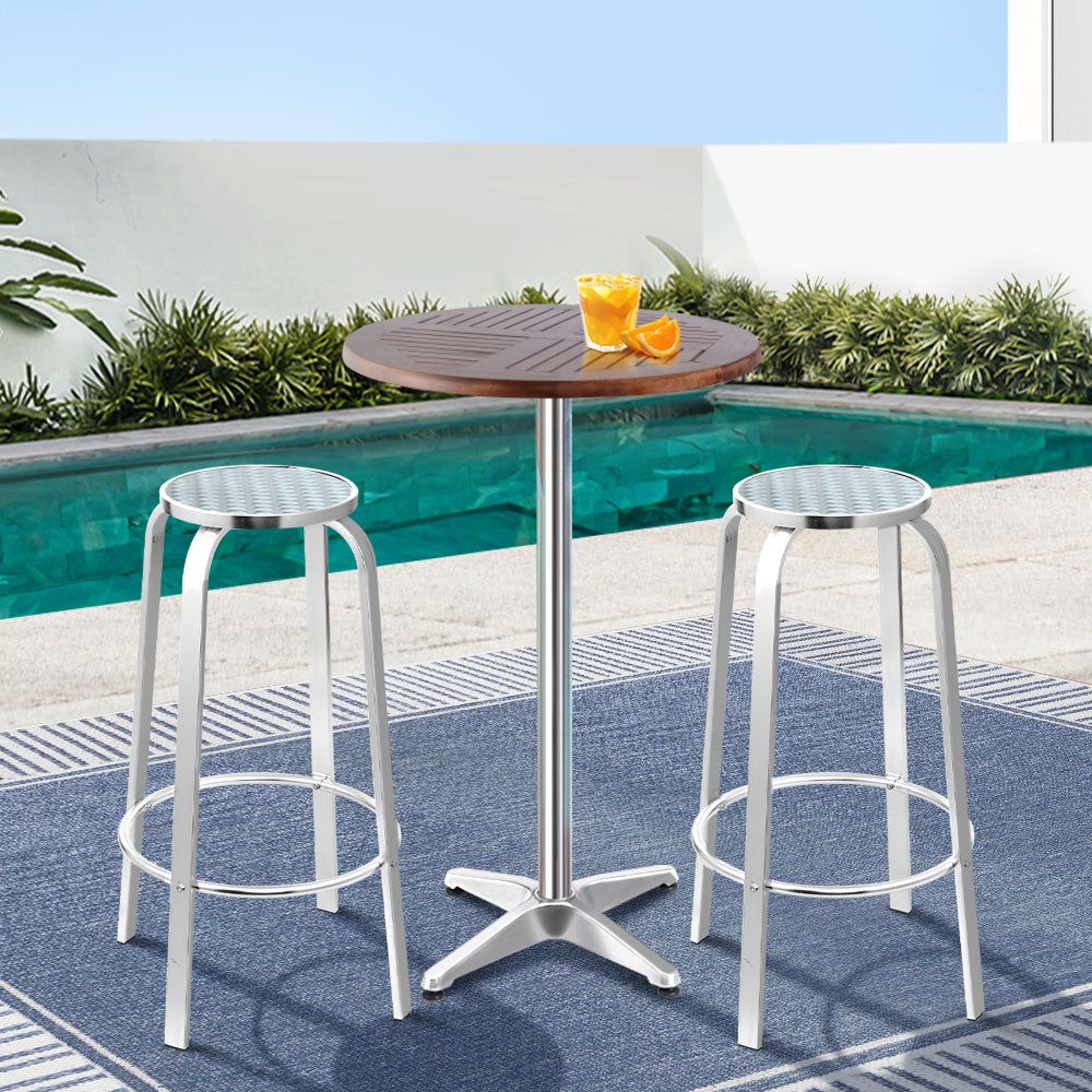 Gardeon 3-Piece Outdoor Bar Set Bistro Table Stools Adjustable Wooden Cafe 7
