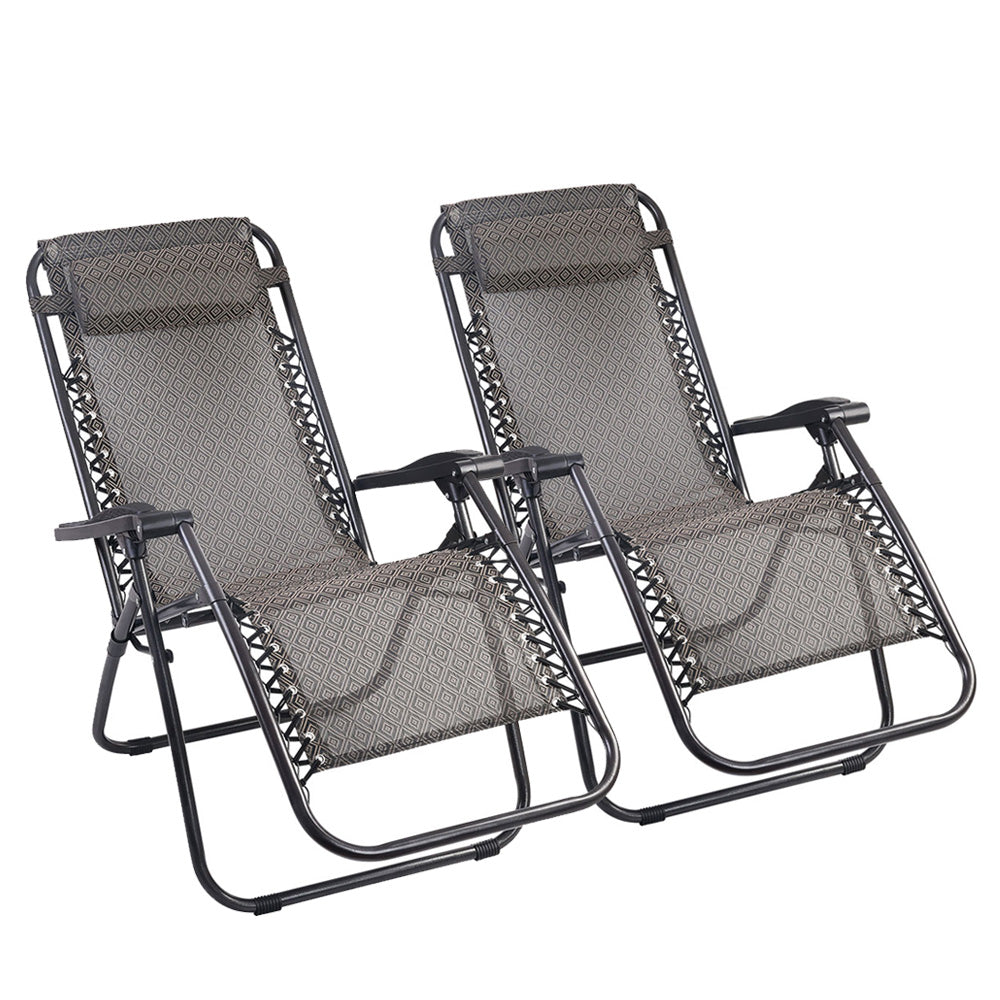 Gardeon 2PC Zero Gravity Chair Folding Outdoor Recliner Adjustable Sun Lounge Camping Beige 7