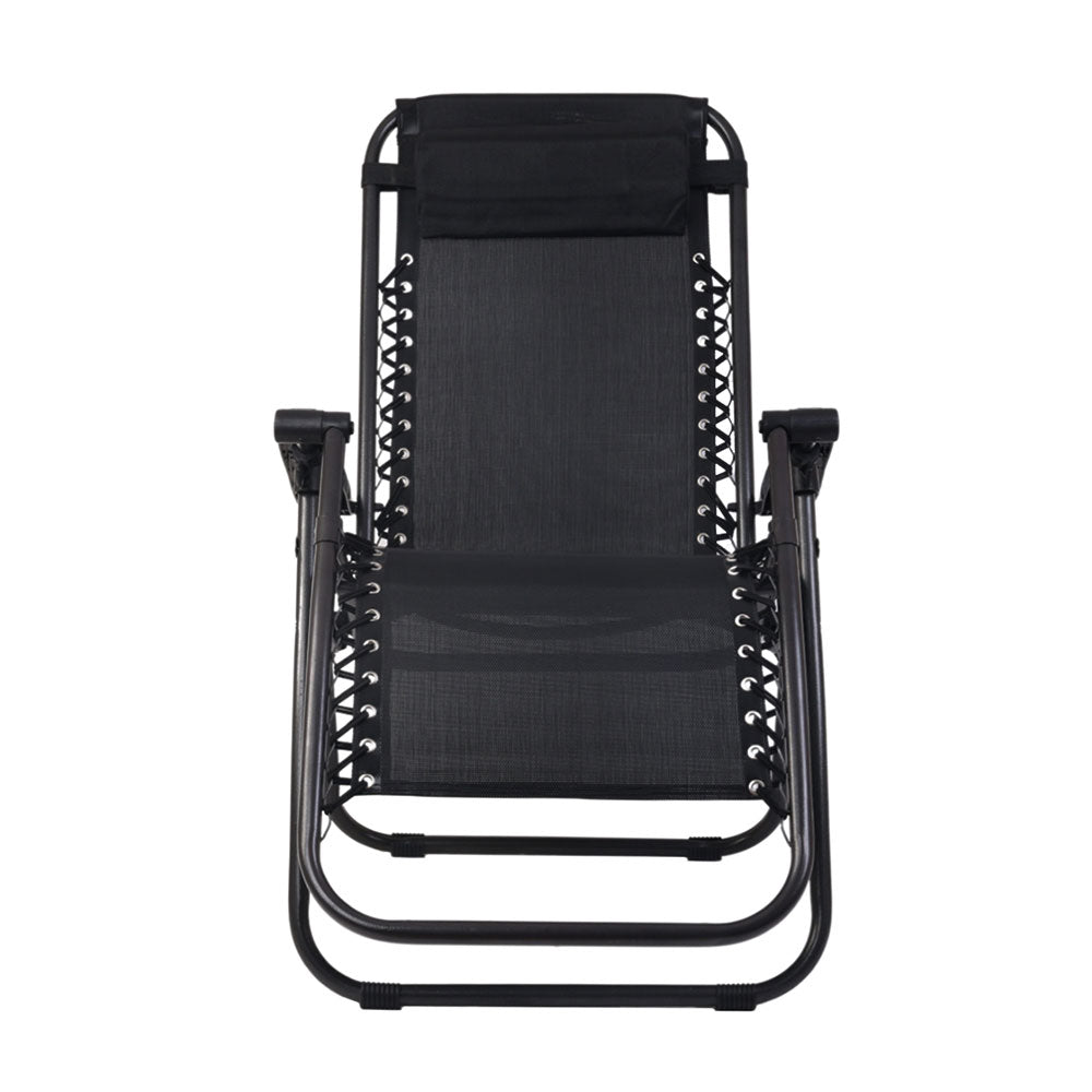 Gardeon 2PC Zero Gravity Chair Folding Outdoor Recliner Adjustable Sun Lounge Camping Black 3