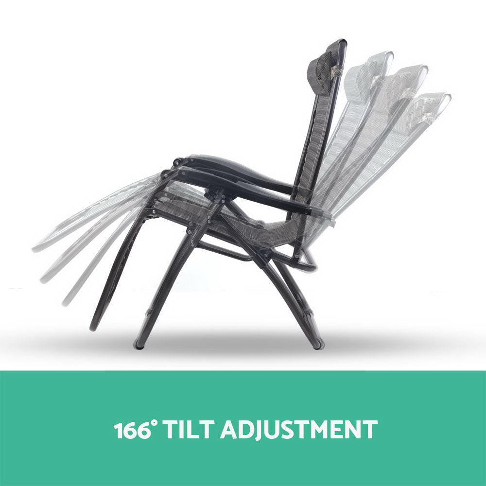 Gardeon 2PC Zero Gravity Chair Folding Outdoor Recliner Adjustable Sun Lounge Camping Grey 5