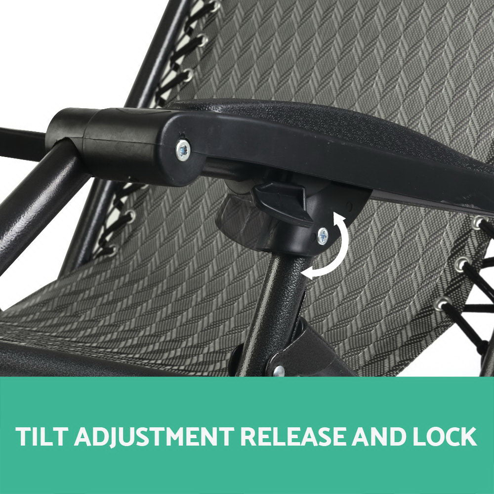 Gardeon 2PC Zero Gravity Chair Folding Outdoor Recliner Adjustable Sun Lounge Camping Grey 6