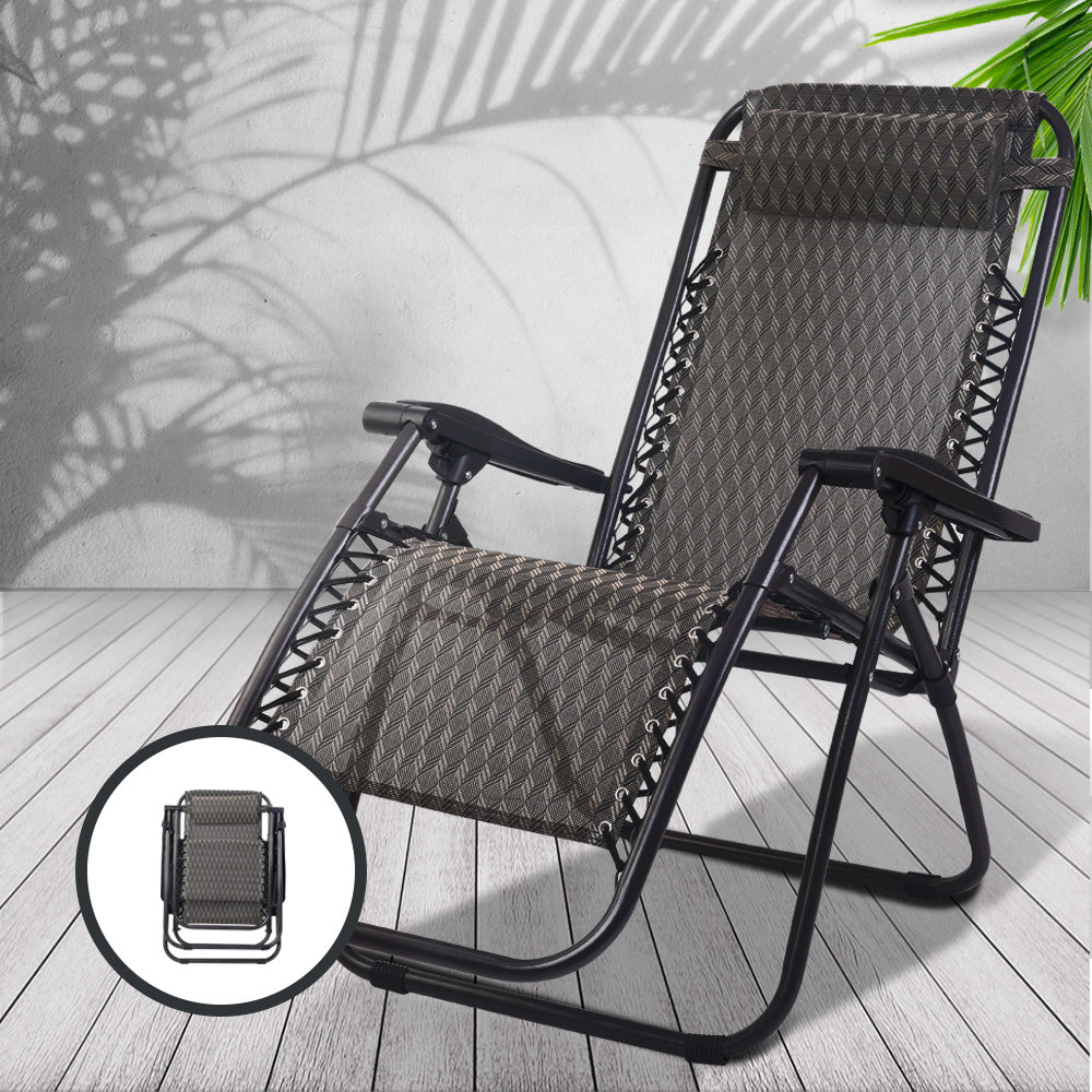 Gardeon 2PC Zero Gravity Chair Folding Outdoor Recliner Adjustable Sun Lounge Camping Grey 7