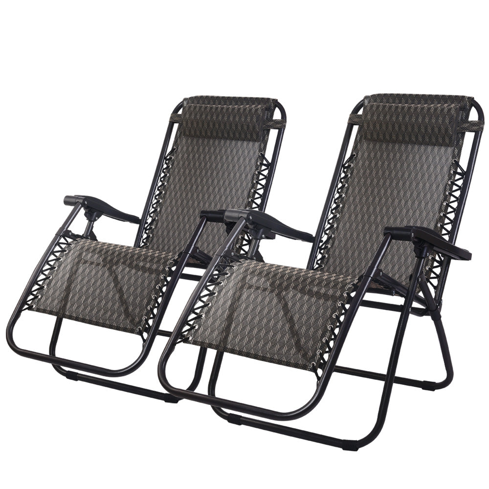 Gardeon 2PC Zero Gravity Chair Folding Outdoor Recliner Adjustable Sun Lounge Camping Grey 8