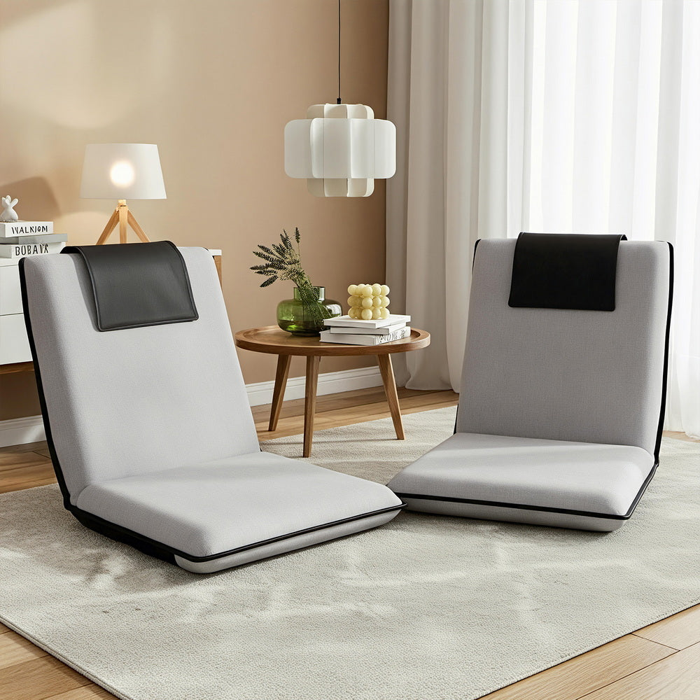 Artiss 2X Floor Lounge Sofa Bed Floor Cushion Velvet Grey 7