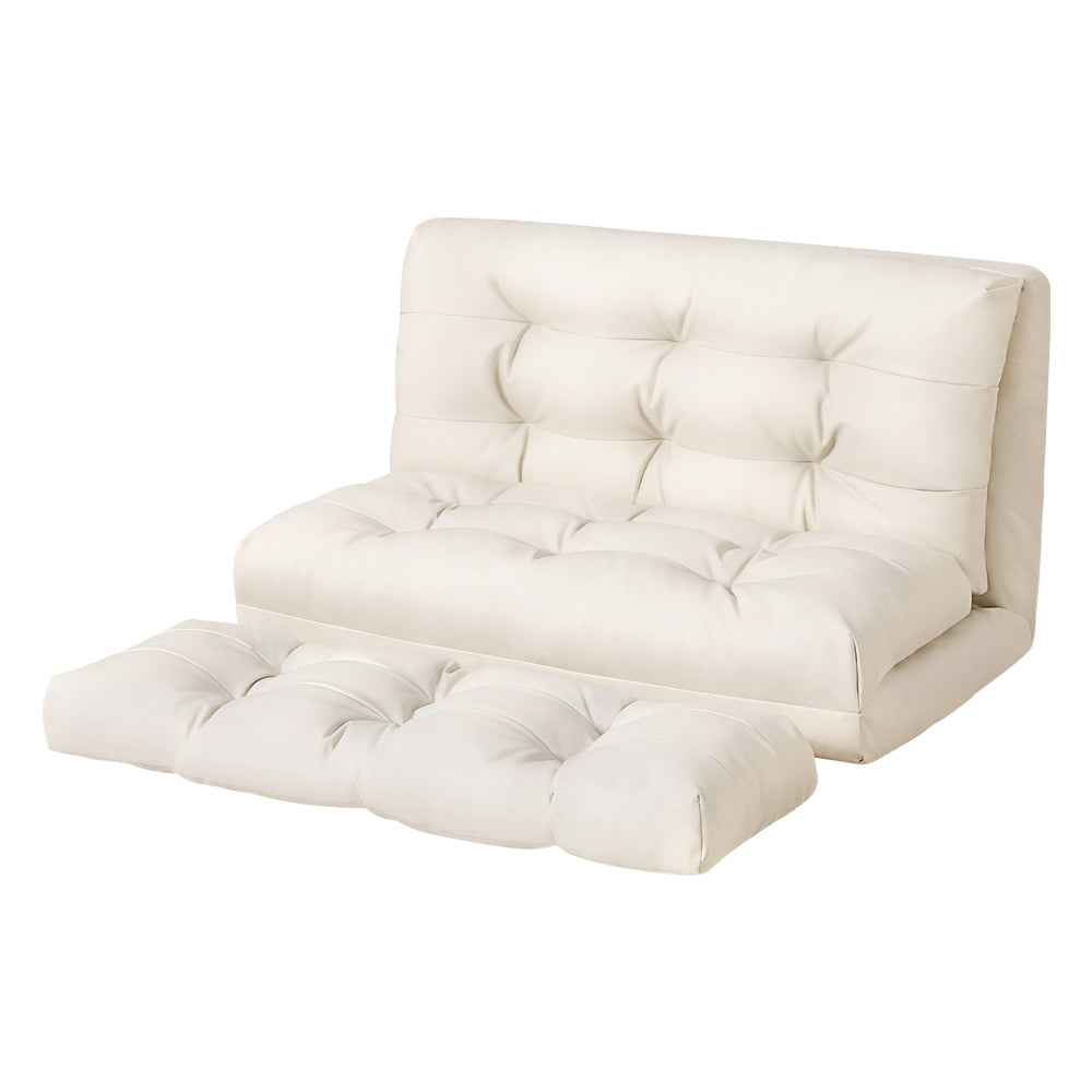 Artiss Floor Lounge Sofa Bed 2 Seater Pillow Leather White 7