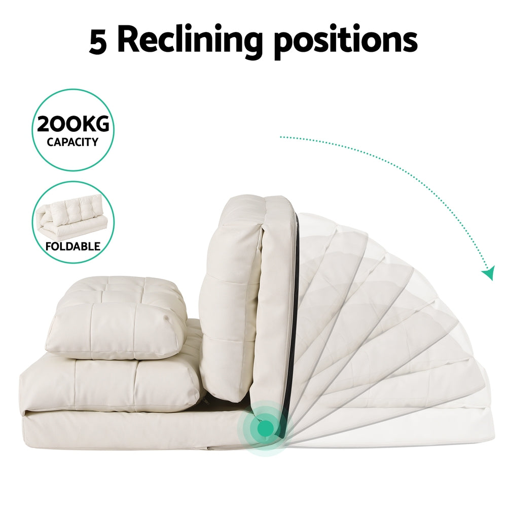 Artiss Floor Lounge Sofa Bed 2 Seater Pillow Leather White 5