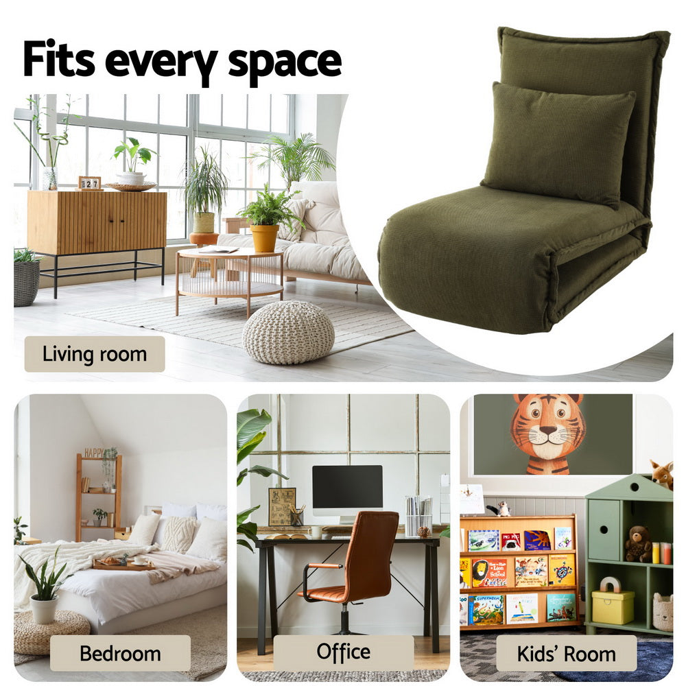 Artiss Floor Lounge Sofa Bed Foldable Green 6