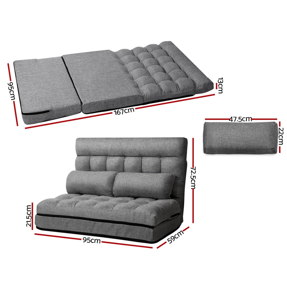 Artiss Floor Lounge Sofa Bed 2-seater Grey Fabric