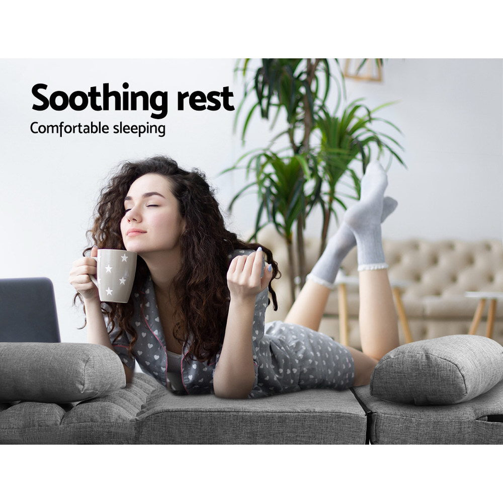 Artiss Floor Lounge Sofa Bed 2-seater Grey Fabric 4