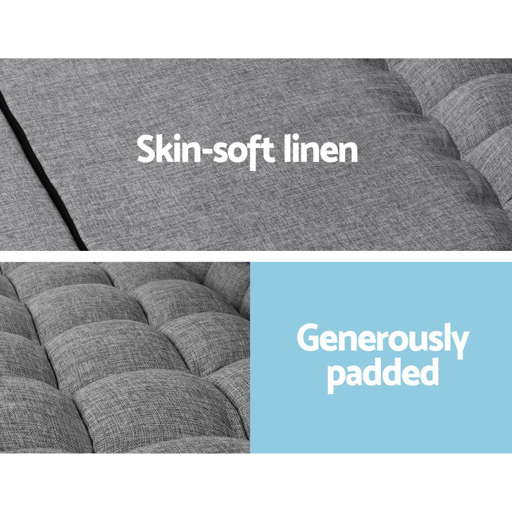 Artiss Floor Lounge Sofa Bed 2-seater Grey Fabric 5