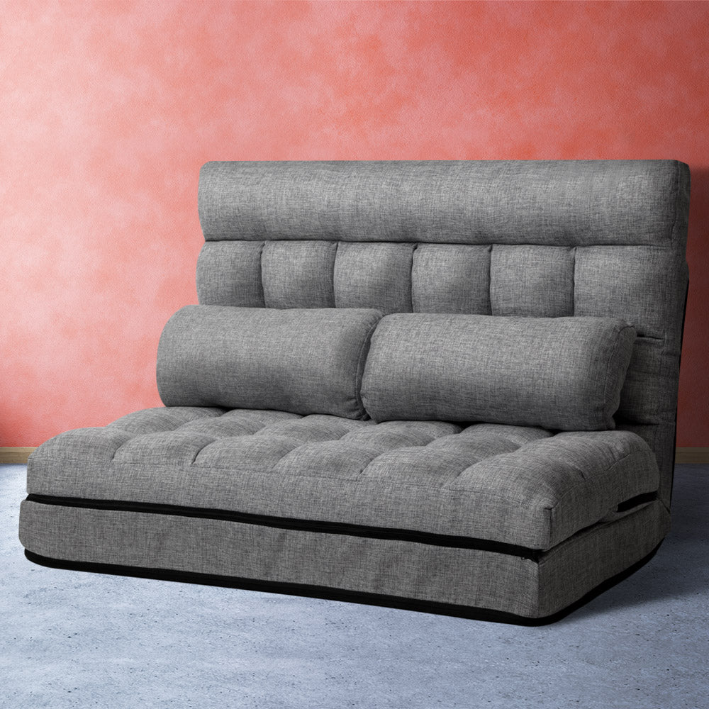 Artiss Floor Lounge Sofa Bed 2-seater Grey Fabric 7