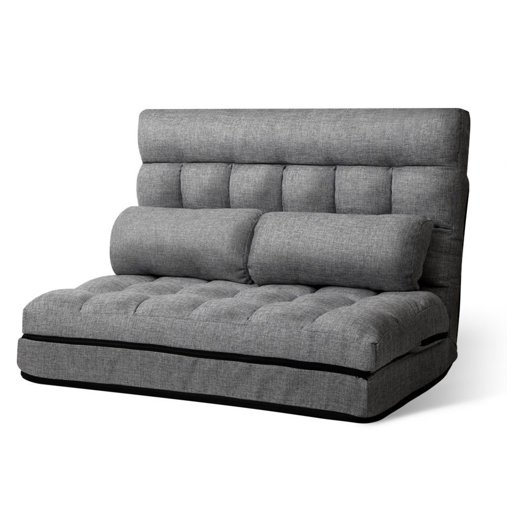 Artiss Floor Lounge Sofa Bed 2-seater Grey Fabric 8