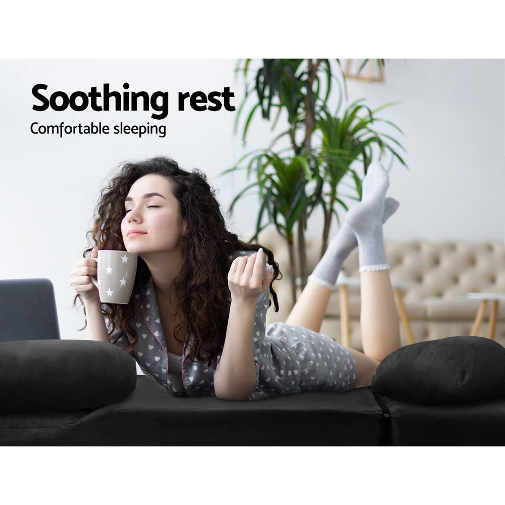 Artiss Floor Lounge Sofa Bed 2-seater Charcoal Suede 4