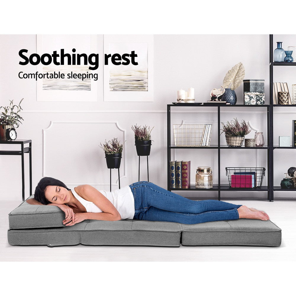 Artiss Floor Lounge Single Sofa Bed Grey Fabric 4