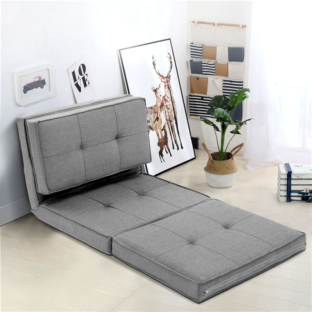 Artiss Floor Lounge Single Sofa Bed Grey Fabric 7
