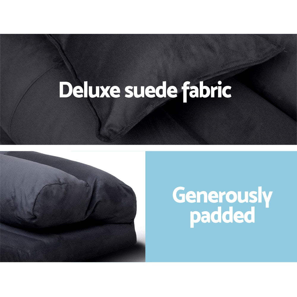 Artiss Floor Lounge Sofa Bed 2-seater Charcoal Suede 4