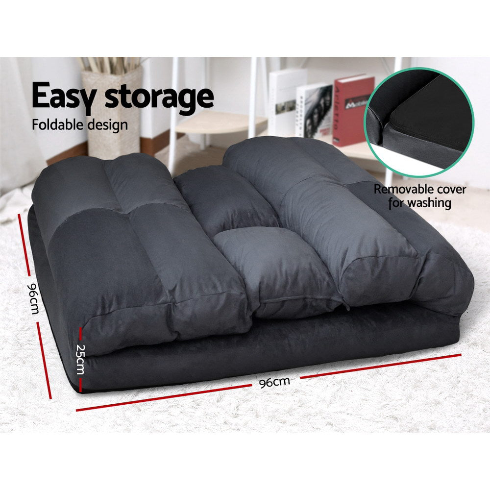 Artiss Floor Lounge Sofa Bed 2-seater Charcoal Suede 6