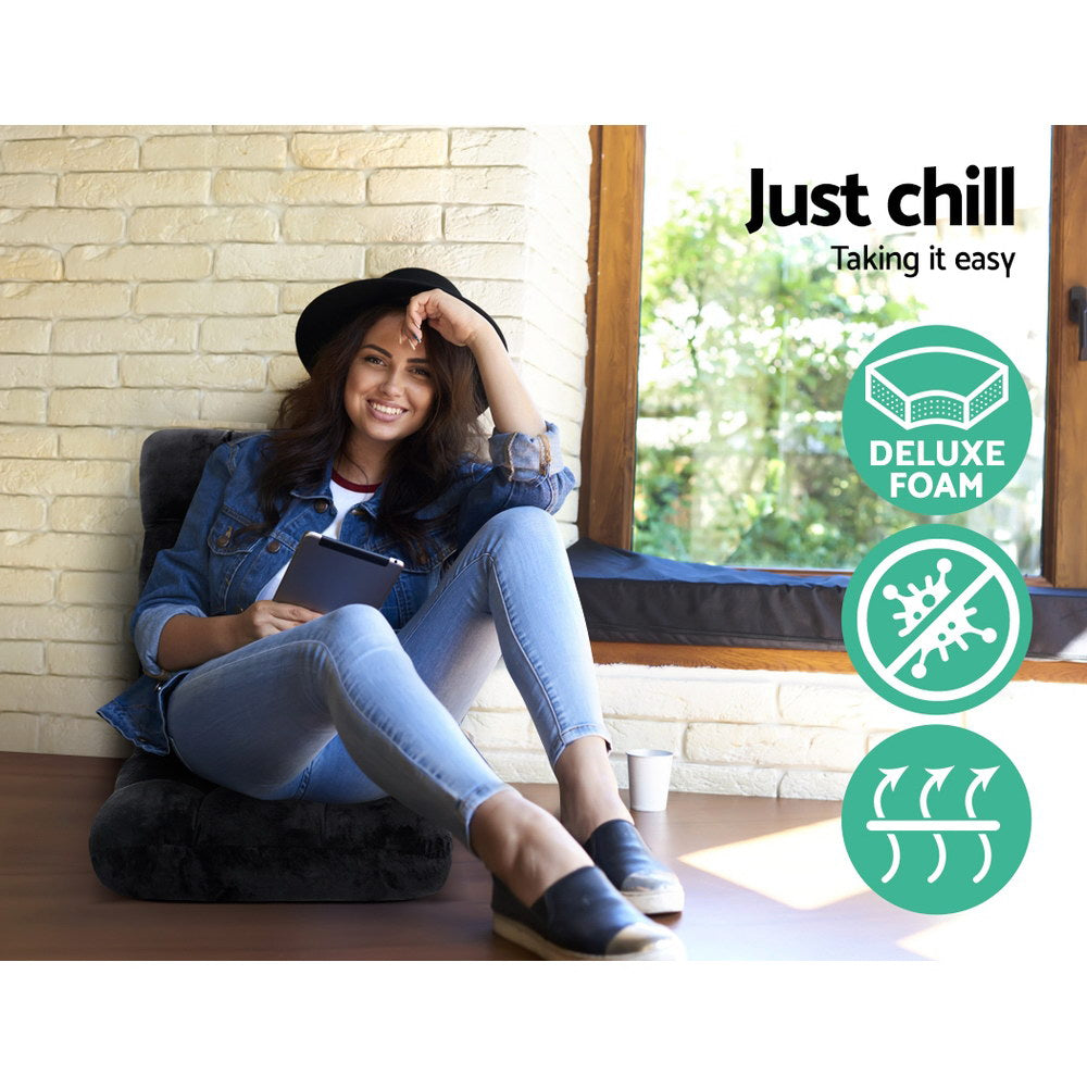 Artiss Floor Lounge Sofa Bed Flannel Fabric Black 3