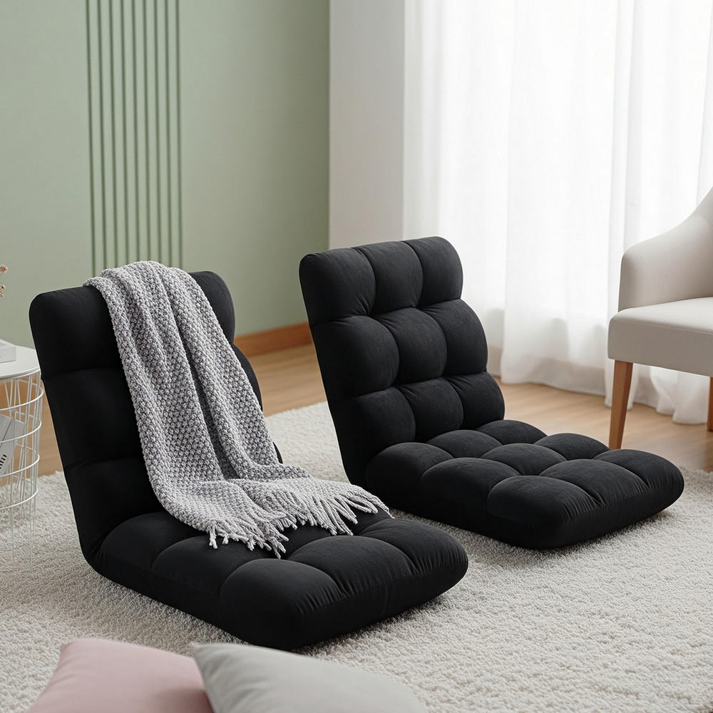 Artiss 2X Lounge Sofa Bed Flannel Fabric Black 7