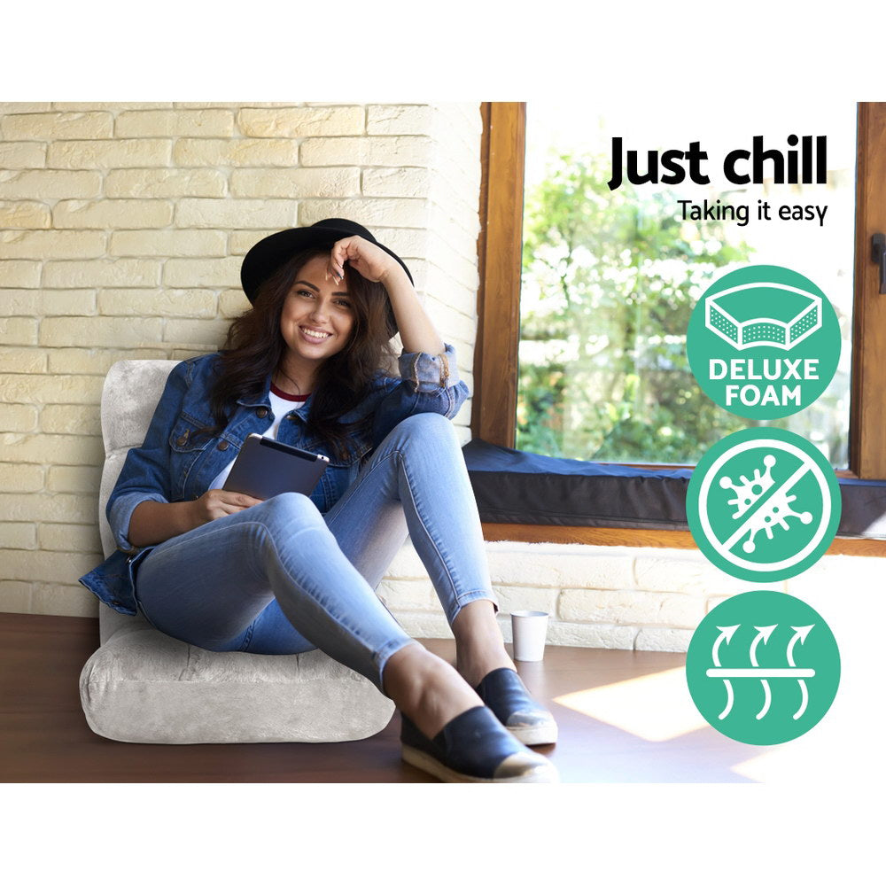 Artiss Lounge Sofa Bed Flannel Fabric Grey 3