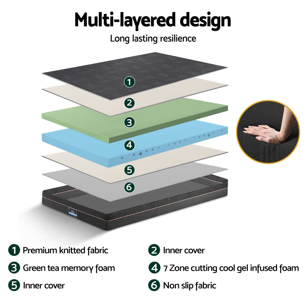 Giselle 18cm Memory Foam Mattress Green Tea Foam Cool Gel Foam Mattresses King Single 5