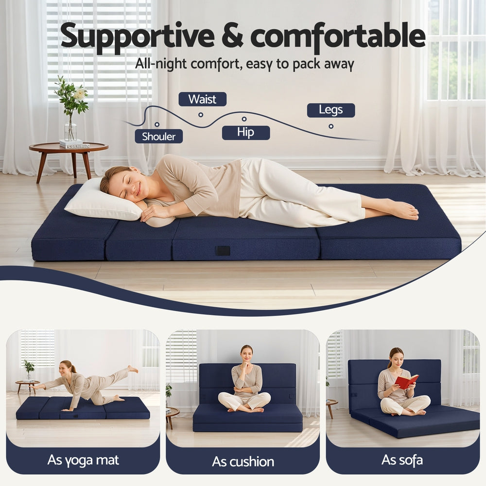 Giselle Foldable Mattress Folding Foam Mattresses Portable Floor Mat Blue Double 4