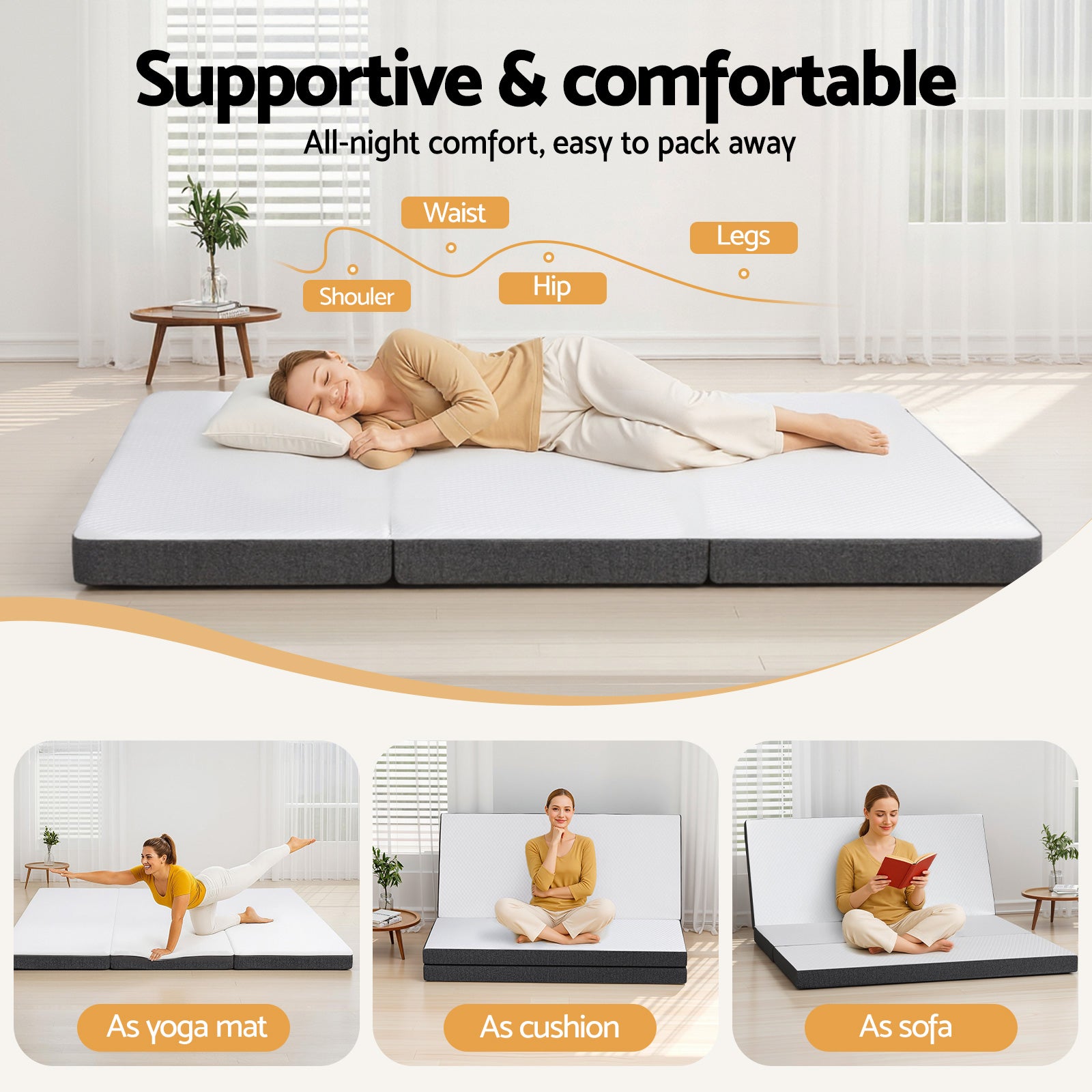 Giselle Bedding Foldable Mattress Folding Sofa Bed Tri-Fold Memory Foam Tencel Queen 4