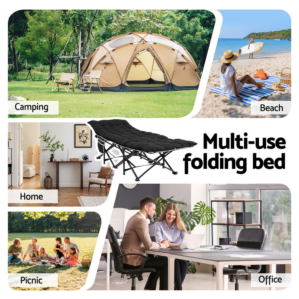 Artiss Folding Bed With Mattress Heavy Duty Black 185CM 6