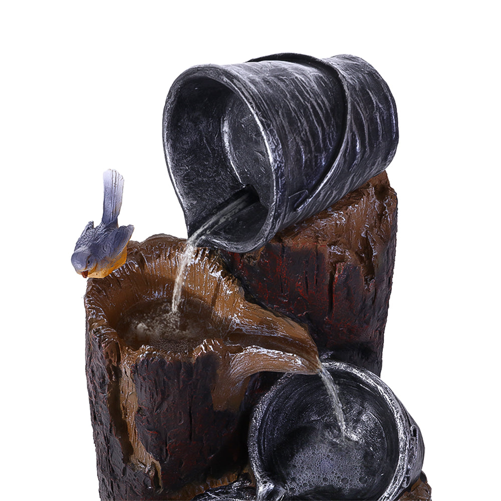 Gardeon Solar Water Feature Cascading Fountain 3-Tier Bucket LED light Bird 76CM 3