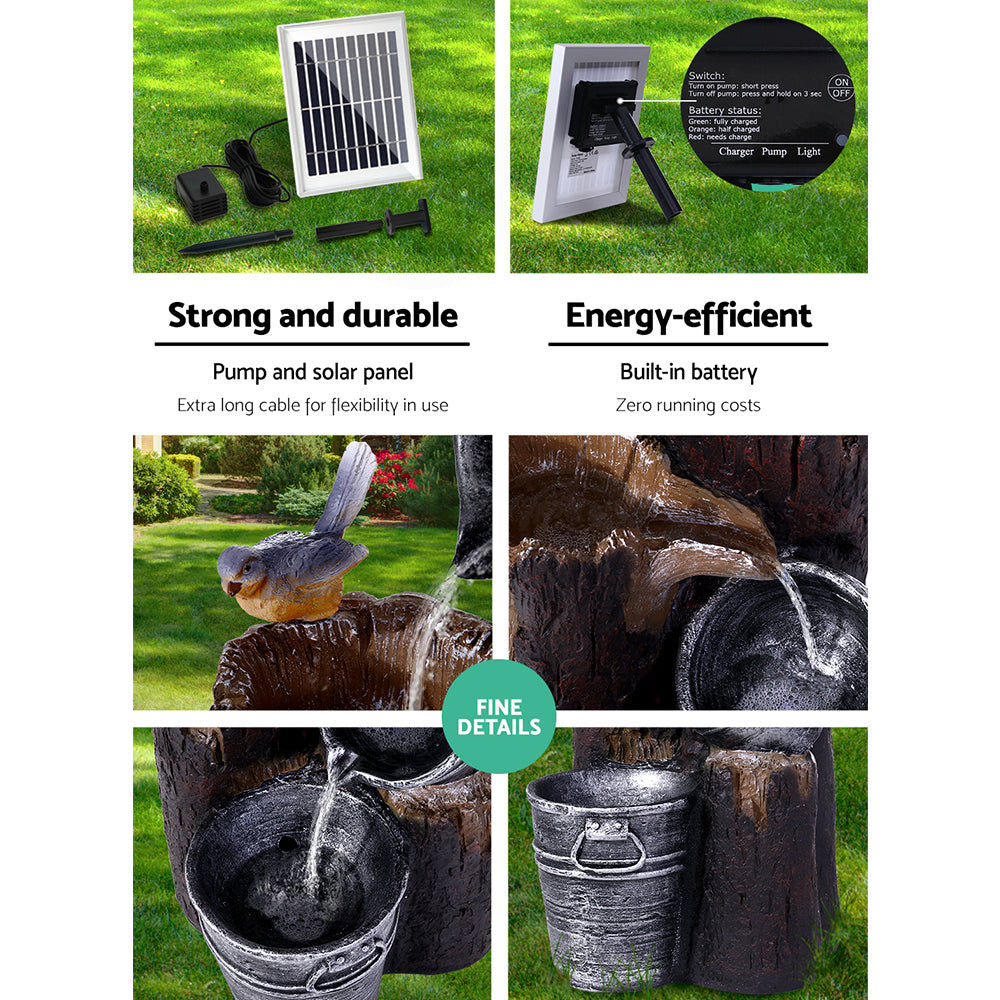 Gardeon Solar Water Feature Cascading Fountain 3-Tier Bucket LED light Bird 76CM 6