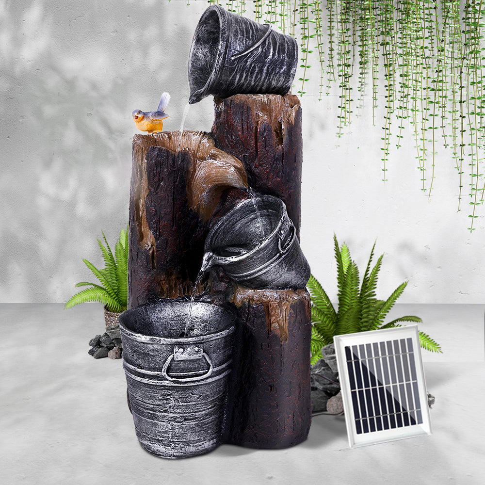 Gardeon Solar Water Feature Cascading Fountain 3-Tier Bucket LED light Bird 76CM 7